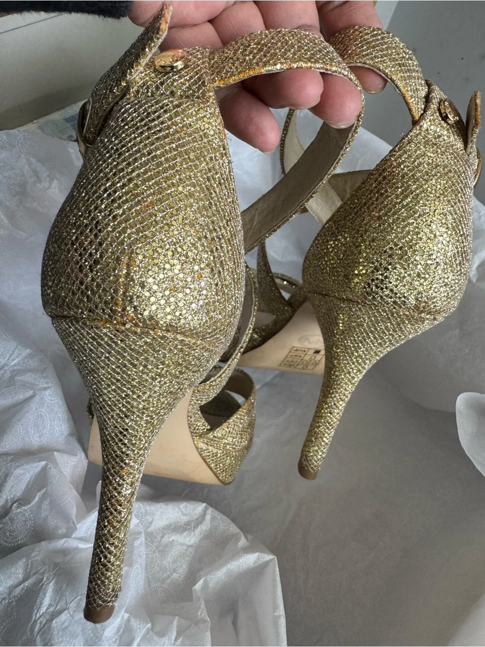 Michael Kors Gold Glitter High Heel Sandals for Women